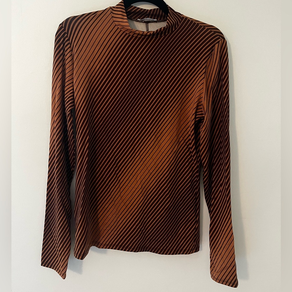 Reformation Long Sleeve Mock Neck Brown Shirt Large